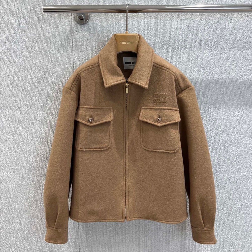 Miu Miu patchwork embroidered lapel zipper jacket coat